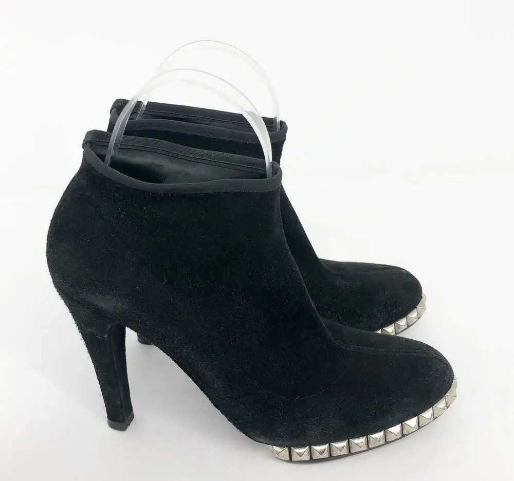 Stuart Weitzman Womens Sockemup Ankle Boots 6.5 Black Studded Suede